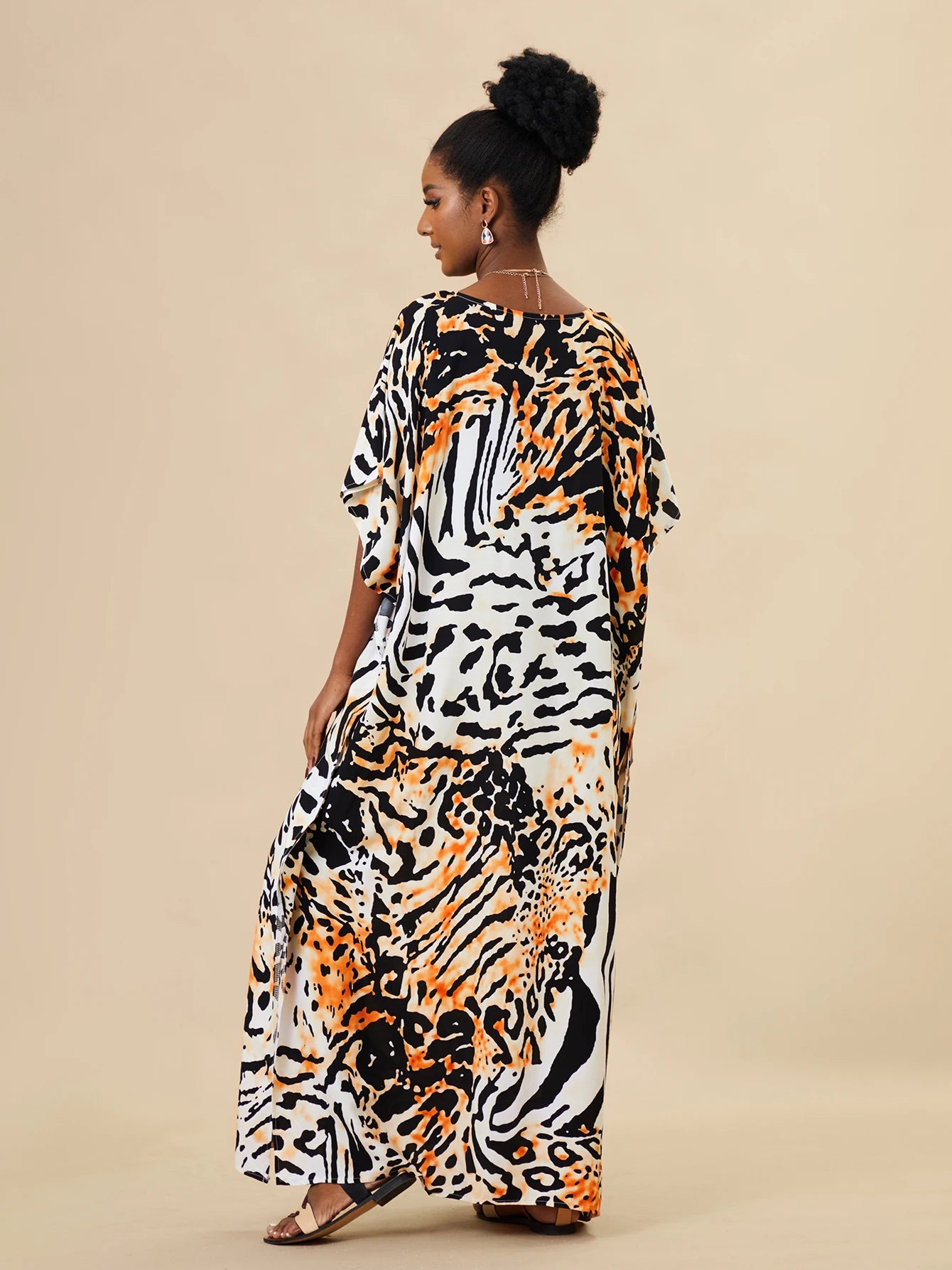 EDOLYNSA 2023 Bohemian Printed Loose Kaftan Casual Summer Vacation Maxi Dress Women Clothing Beach Wear Swim Suit Cover Up Q1469
