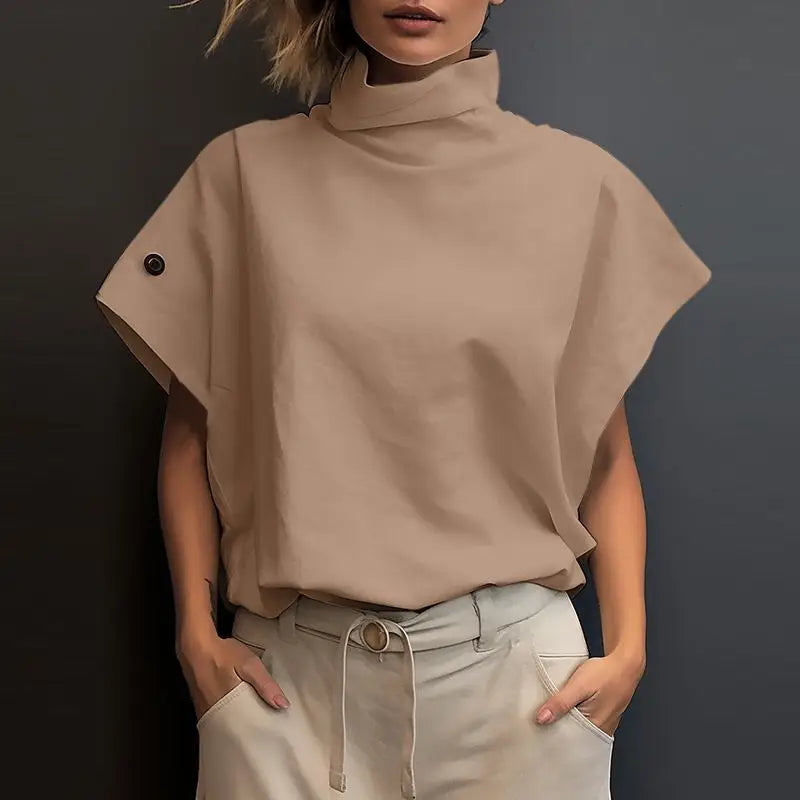 Women Fashion OL Work Shirt 2024 ZANZEA Summer Elegant Turtleneck Short Sleeve Blouse Casual Loose Office Tops Party Blusas