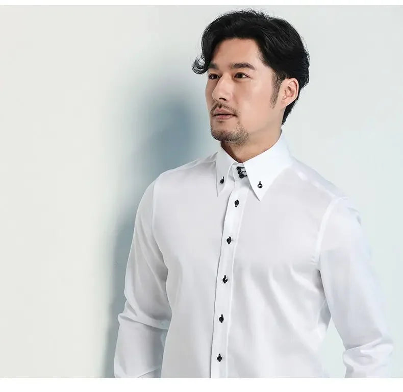 Men's Dress Shirts with New Stretch and Anti-Wrinkle Technology, Long Sleeve Business Blouse for Slim Fit Camisa Social