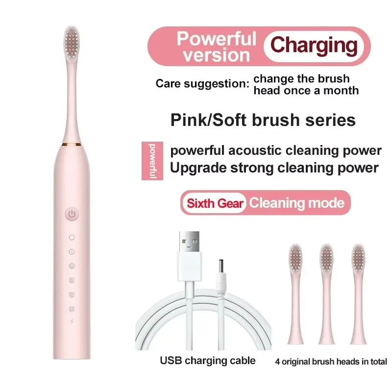 Electric Toothbrush Soft Bristles 6 Speed Automatic for Adults & Kids  Universal Smart Charging  All Ages Compatible