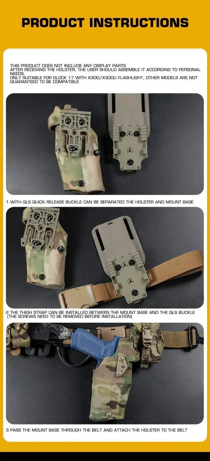 Tactical Gun Holster Glock17 Gen4 with X300 X300U Flashlight Quick Release Drop Leg Holsters Right Left Hand Pistol Gun Carry