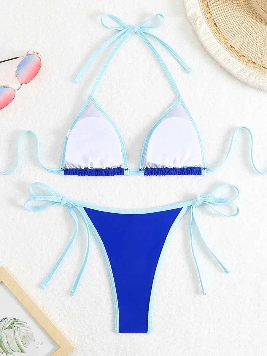 2025 Triangle Halter Bikini Sexy Brazilian Swimsuit Women String Swimwear Female Bathers Bathing Swimming Swim Suit Beachwear
