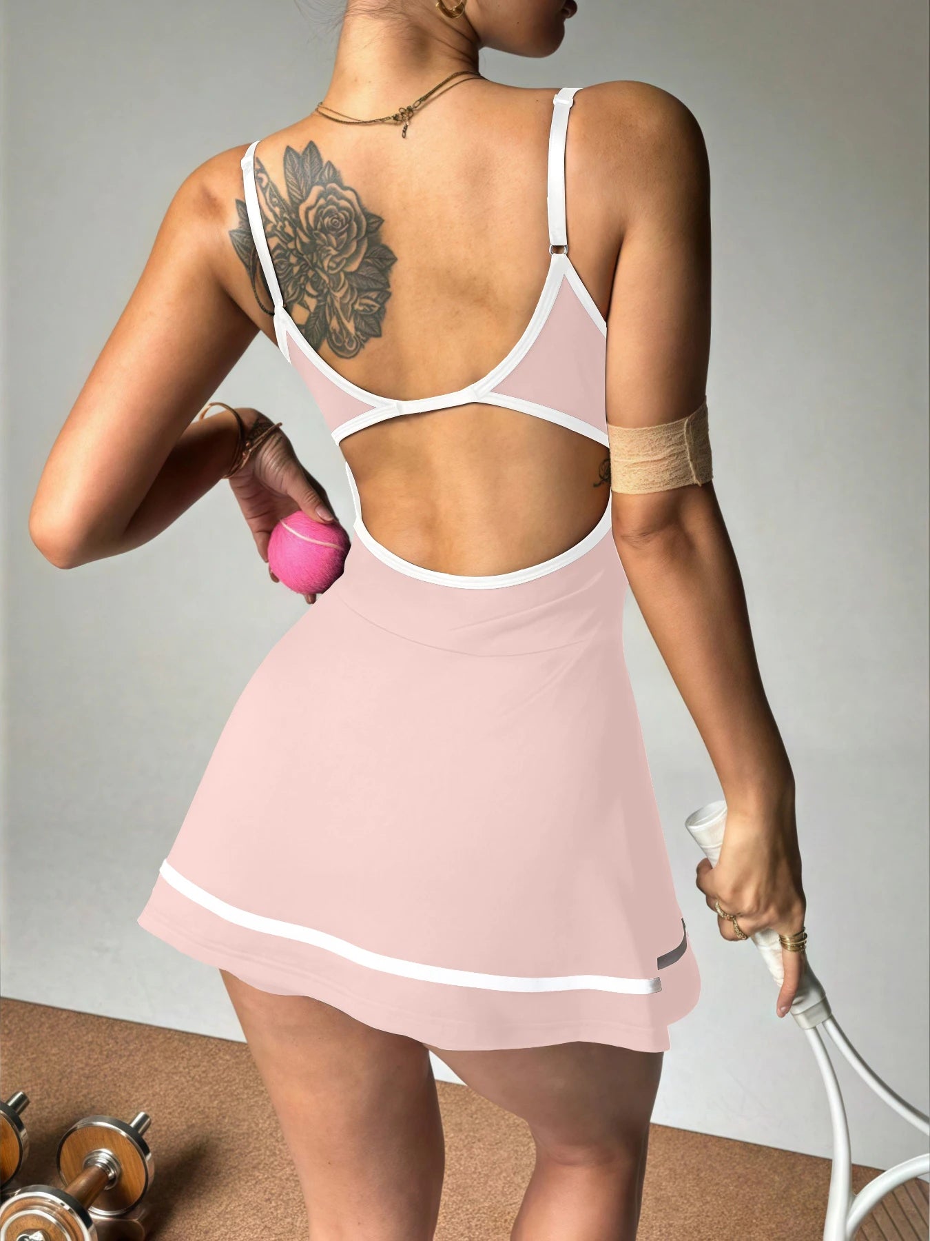 Women's color blocked camisole dress sleeveless tennis sportswear slim fit gym sportswear short skirt