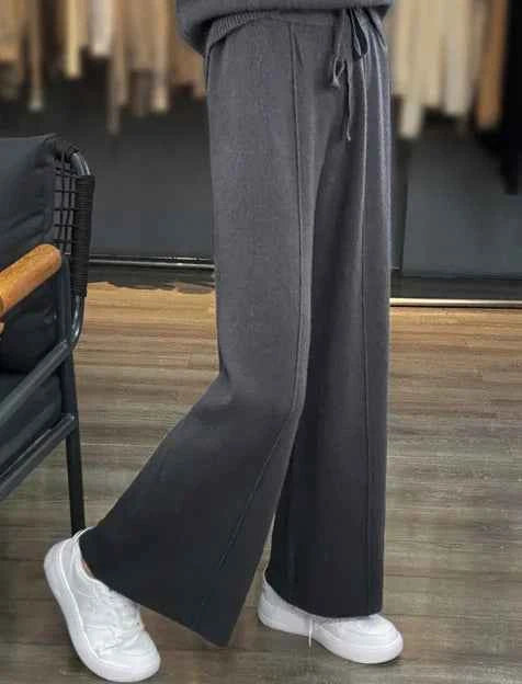 Women's High waisted warm knit wide leg straight leg pants for women, solid color loose wide leg pants