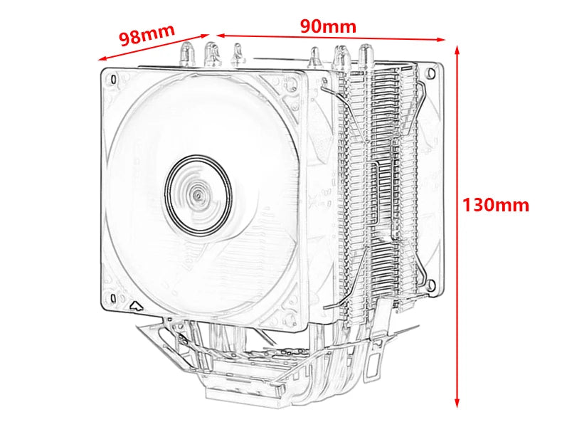 CPU Efficient Cooler Fan 90mm 4pin/PWM PC Tower Type Radiator 2/4/6 Heat Pipe Install LGA2011 X79 X99 115x 1200 1700 AMD AM3 AM4