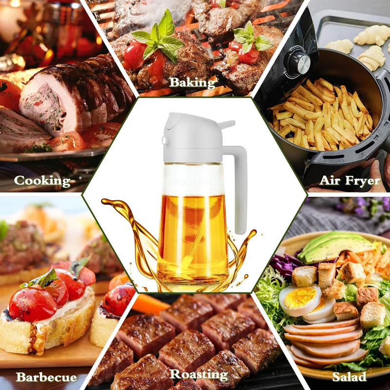 2-in-1 Plastic Oil Dispenser Sprayer 16oz Leakproof Olive Oil Bottle for Cooking Air Fryer BBQ  Picnic Kitchen Tools