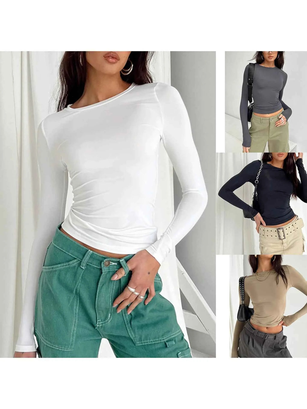 Y2k Long Sleeve T Shirt Women Spring Autumn Crop Top Casual Slim Fit Pullovers Solid O Neck T-shirts Streetwear Female Basic Tee
