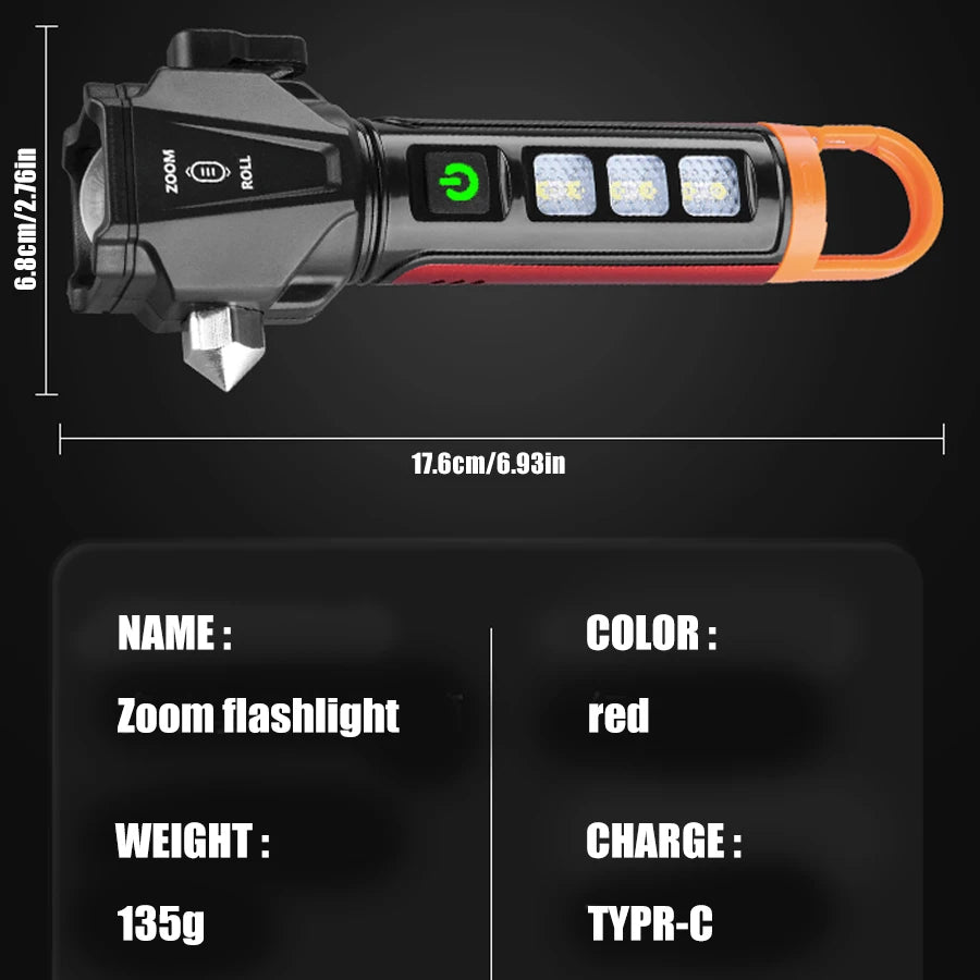Tactical Led  Flashlight for Emergency Defense,with Safety Hammer, Seatbelt Cutter & Strobe Mode for Emergency Survival & Safety
