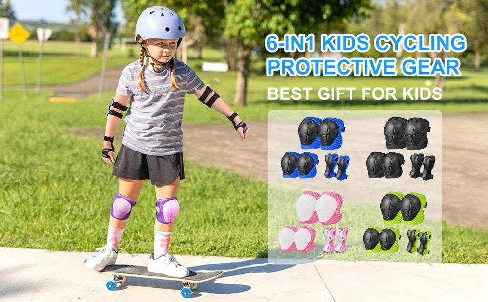 Kids Knee Pads Elbow Pads Age 3-7 Toddler Boys Girls, 6 In 1 Protective Gear Safety Set with Wrist Guard for Skating Cycling New
