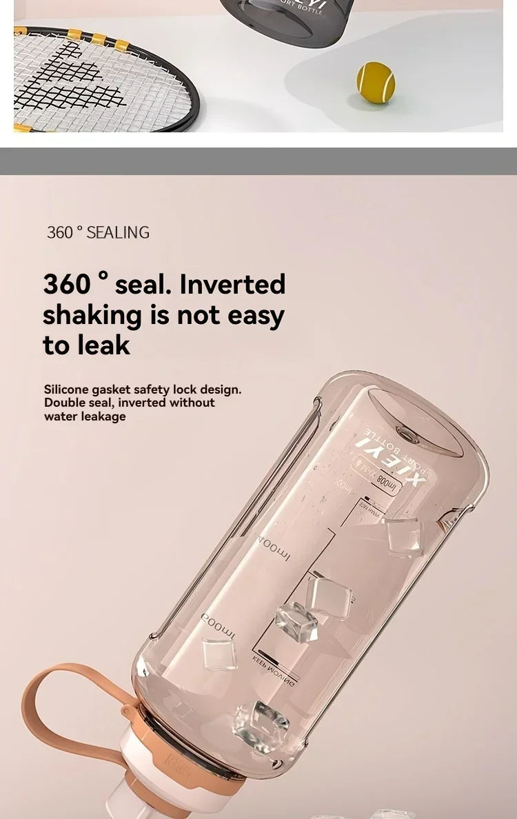 Large-capacity portable water bottle, made of high-transparency, drop-resistant PC material, with a leak-proof handle.