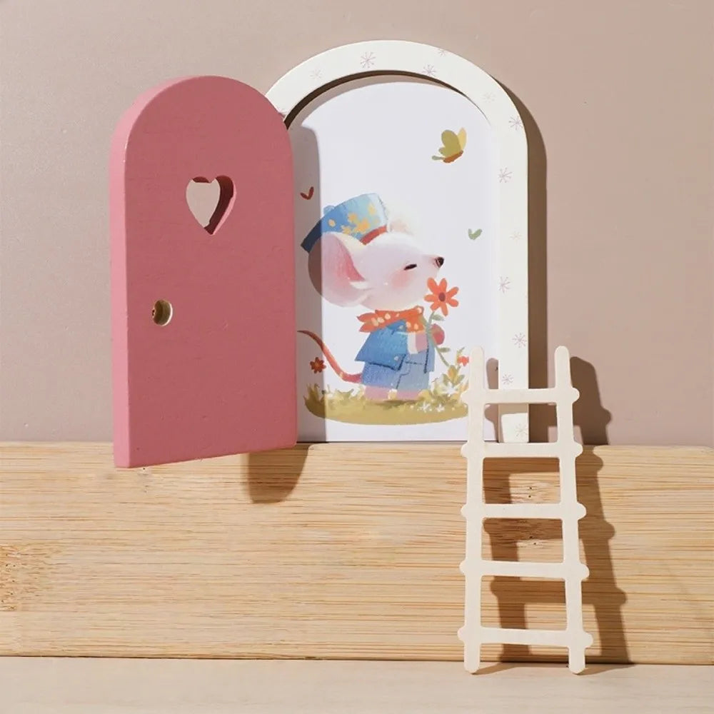 Glows in The Dark Window Dollhouse Home Decorations Mini Creative Fairy Elf Door Funny Wooden Mouse Hole Nursery Decor