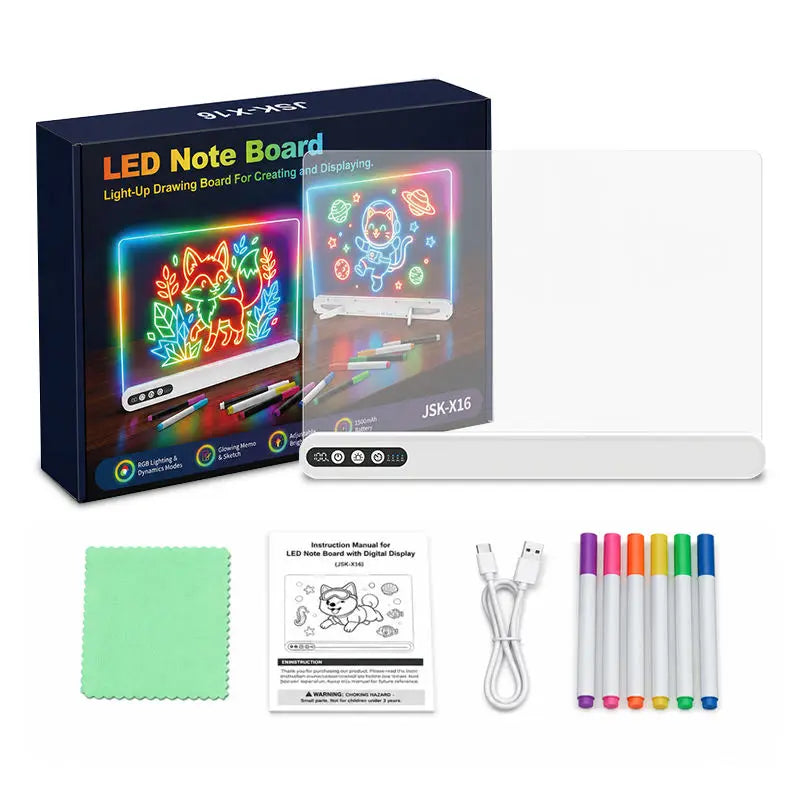 White 35x23cm Color LED Neon Drawing Board with Timer and Battery Display