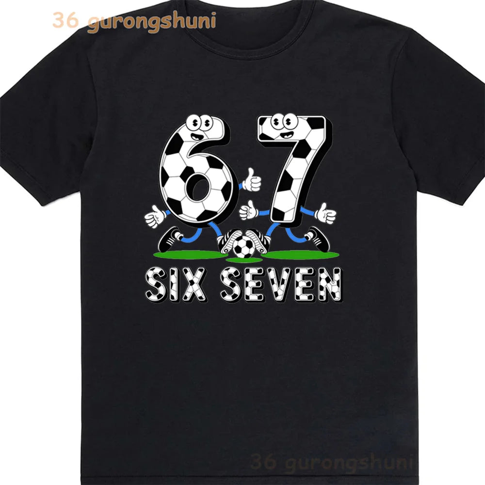 Children 67 print Clothes Kids black T Shirt For Boys Shirts baby T-shirts 6 7 summer Tops For Girl clothing boy Short Sleeve