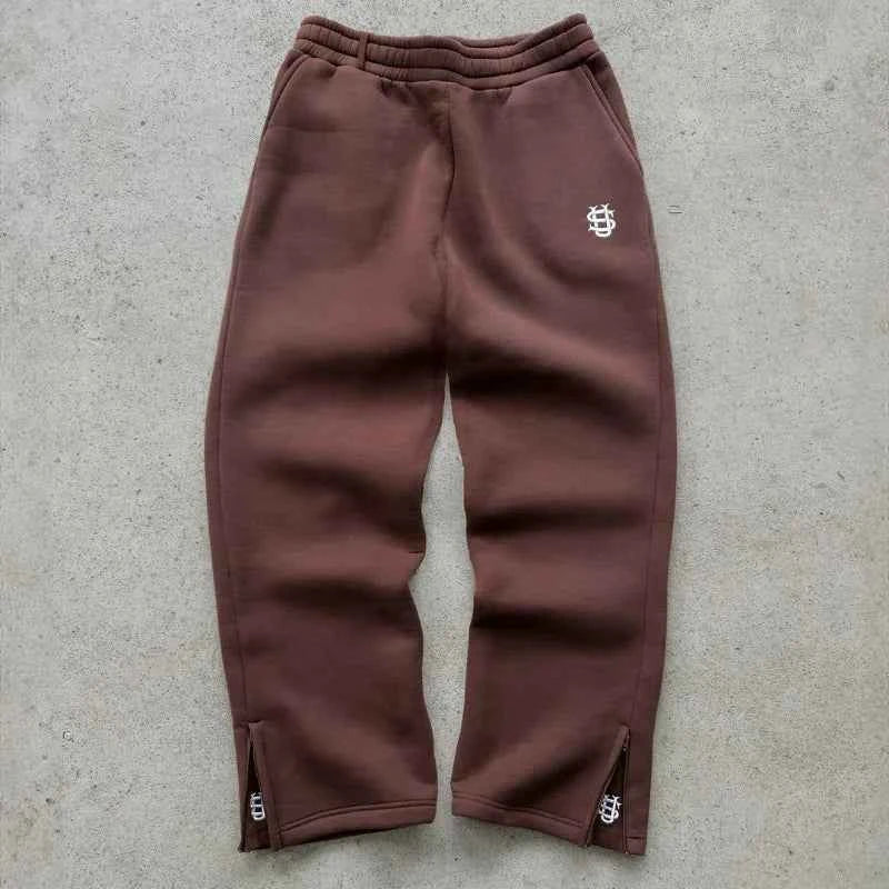 Y2K Retro Straight Pants Tracksuit Streetwear Pants Personalized Pant Leg Zipper Embroidery  Hip Hop Casual Joggers Men Pants