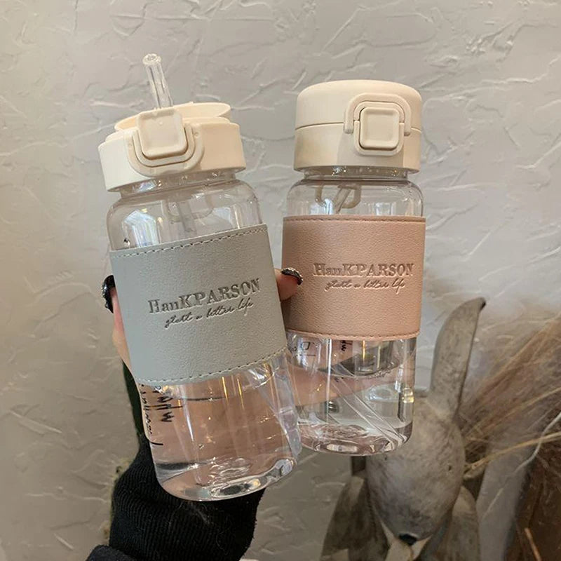 500ml Portable Water Bottle with Straw Creative Cute Leak-proof Plastic Drinking Bottle for Milk Coffee Tea Juice