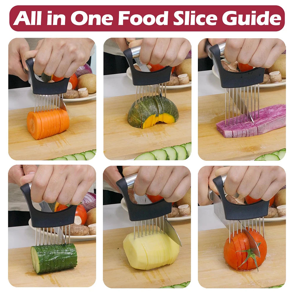 Onion Holder Slicer Cutter - Stainless Steel Vegetable Chopper for Tomato Potato Avocado Eggs Fruit Lemon Meat Kitchen Tool