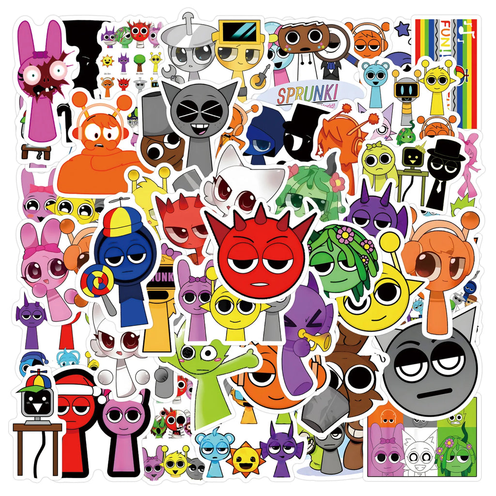 55pcs Funny Game Cartoon Incredibox Sprunki Stickers for Decorative Stationery Handbook Luggage Water Cup Laptop Sticker
