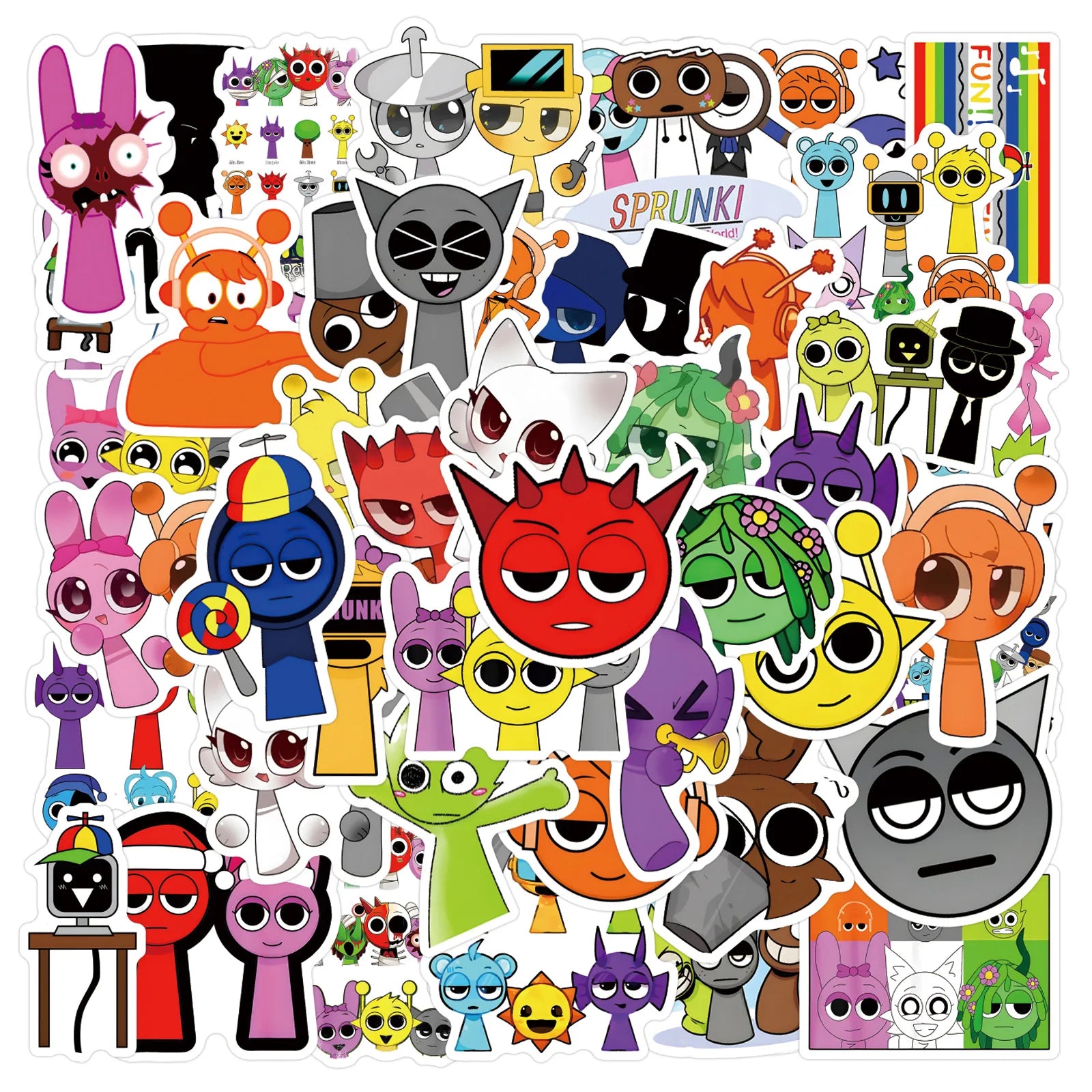 55pcs Funny Game Cartoon Incredibox Sprunki Stickers for Decorative Stationery Handbook Luggage Water Cup Laptop Sticker