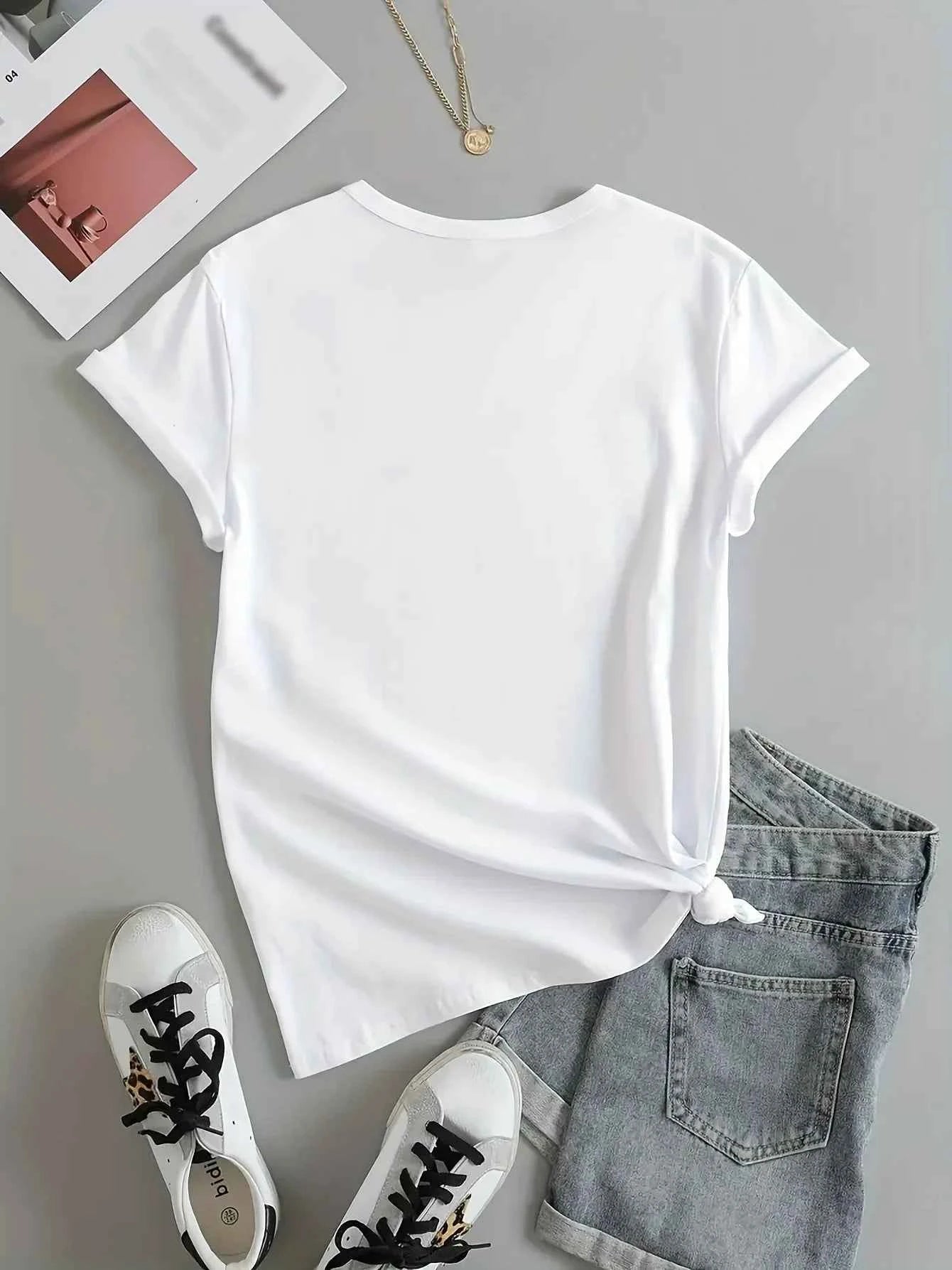 Cute Bear Print T-shirt Short Sleeve Crew Neck Casual Top For Summer & Spring Women's Clothing T Shirt Female Tops Streetwear