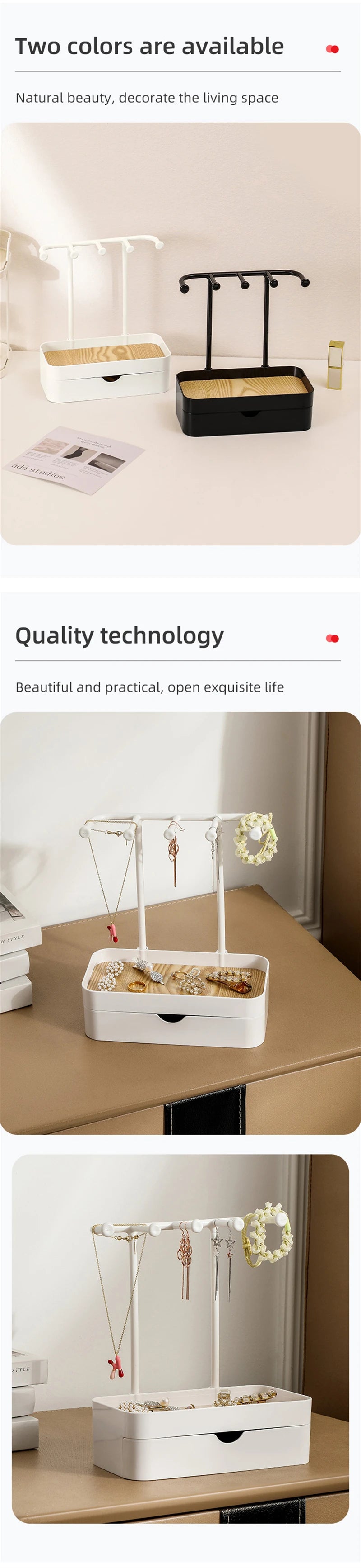 Jewelry Organizer Display Stand Rack With Wooden Tray For Earrings Bracelet Necklaces Rings Storage Hanging Organizer Holder