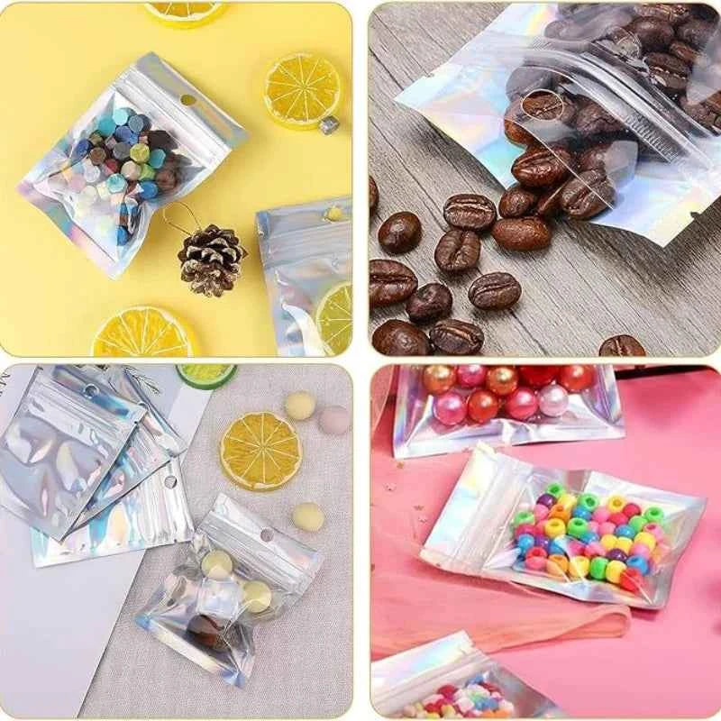 10-200PCS Laser Ziplock Bag Necklace Earrings Jewelry Gift Packing Bags Cell Phone Cases Colorful Packing Bags Kitchen Organizer