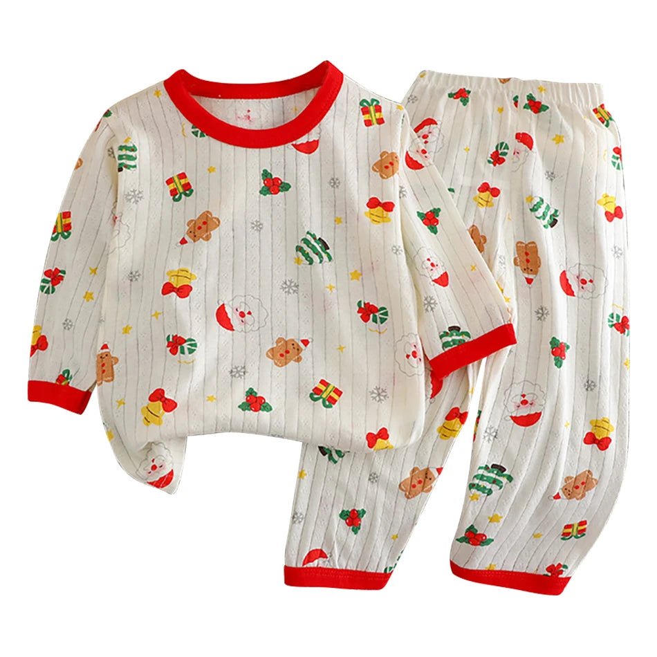 Summer Kids Cotton Pajama Sets Long Sleeve Pants Suitable Baby Gentle Nighttime Comfortable Sleepwear in Air Conditioned Rooms