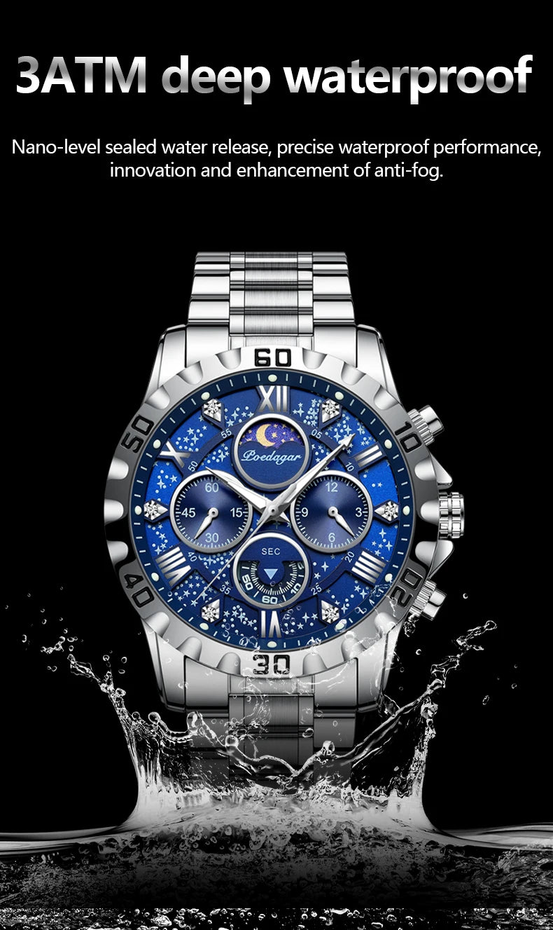 POEDAGAR Luxury Fashion Man Watch Waterproof Luminous Chronograph Men Watch Stainless Steel Sports Military Quartz Men's Watches