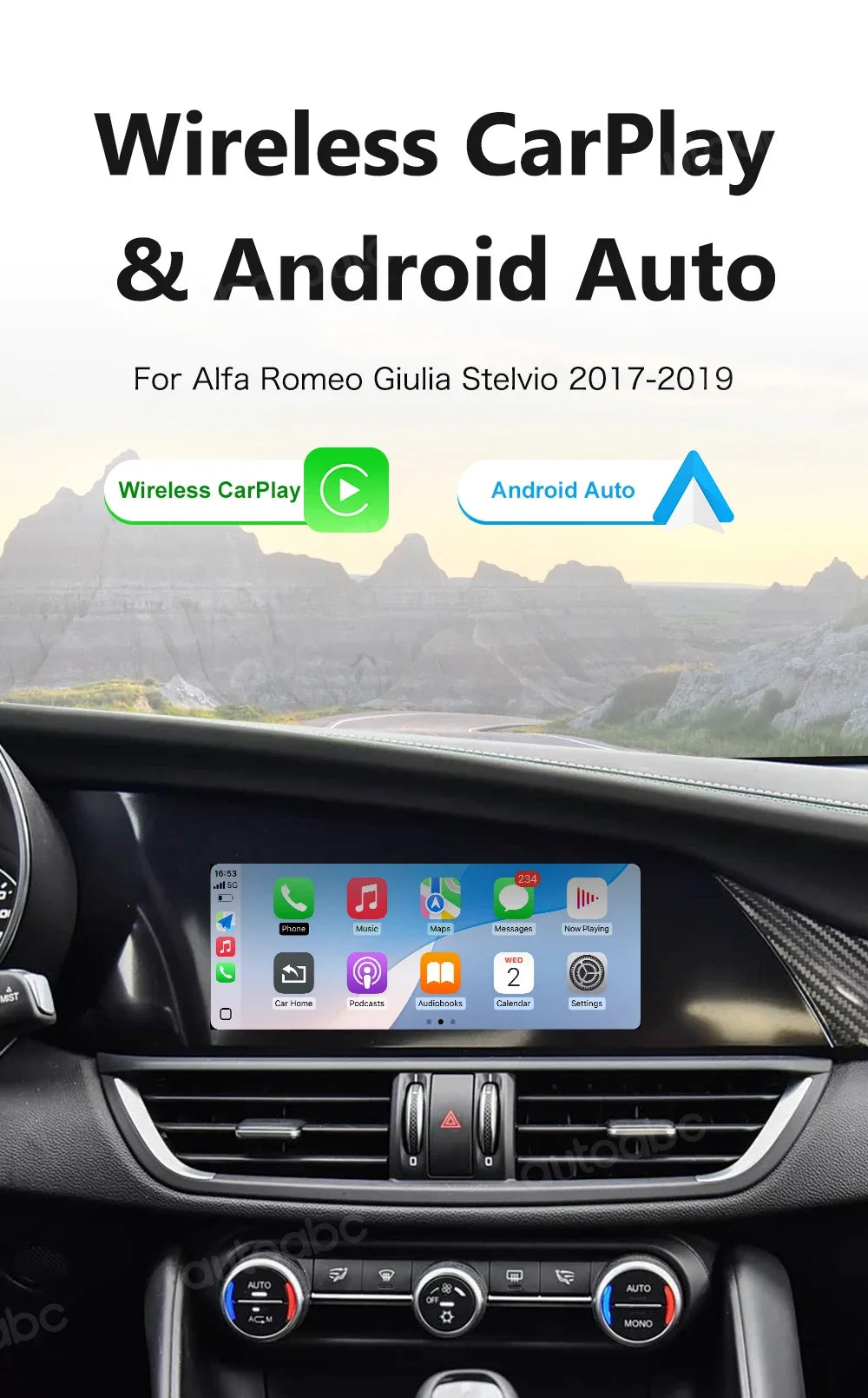 AUTOABC 2025 New For Alfa Romeo Stelvio /Giulia 2017-2019 Wireless CarPlay Android AutoAirPlay Navigation Car Play Functions