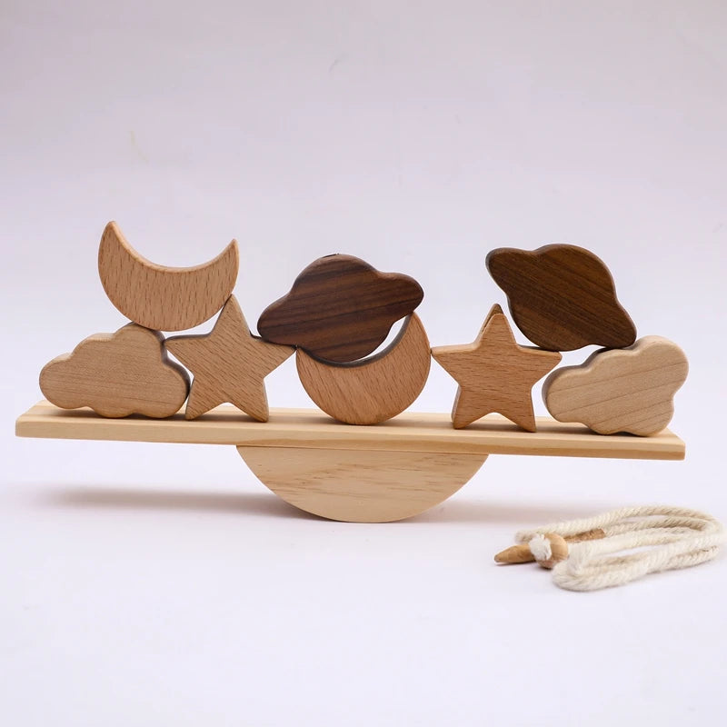 Baby Threading Toy Outer Space Wooden Seesaw Toy Blocks Board Games Montessori Hands-on Ability Educational Children Blocks Gift