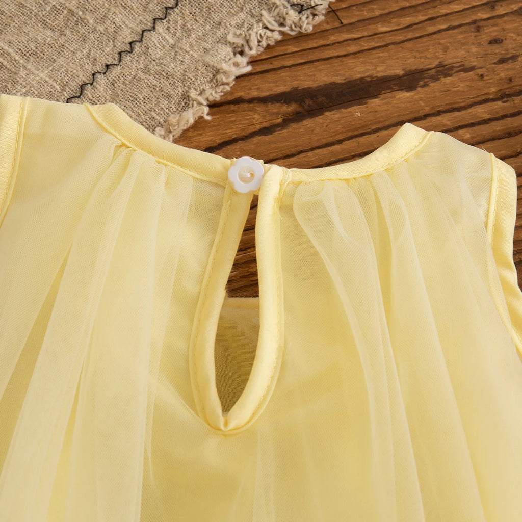 Baby Girl Pink Dress Flower Sweet Sleeveless Feather Gauze Princess Dress Wedding Party Dress for Kids Girl