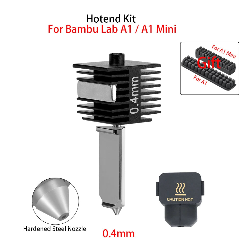 Hotend Kit For Bambu Lab A1/A1 Mini 0.2/0.4/0.6/0.8mm Fast Speed Hardened Steel Nozzle Hot End Assembly For A2L Replacement Part