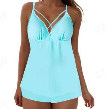 Split Swimsuit For Womens Conservative Big Flower Oversize Tankini Set Summer Beachwears Ladies Swimsuits With Neck Straps