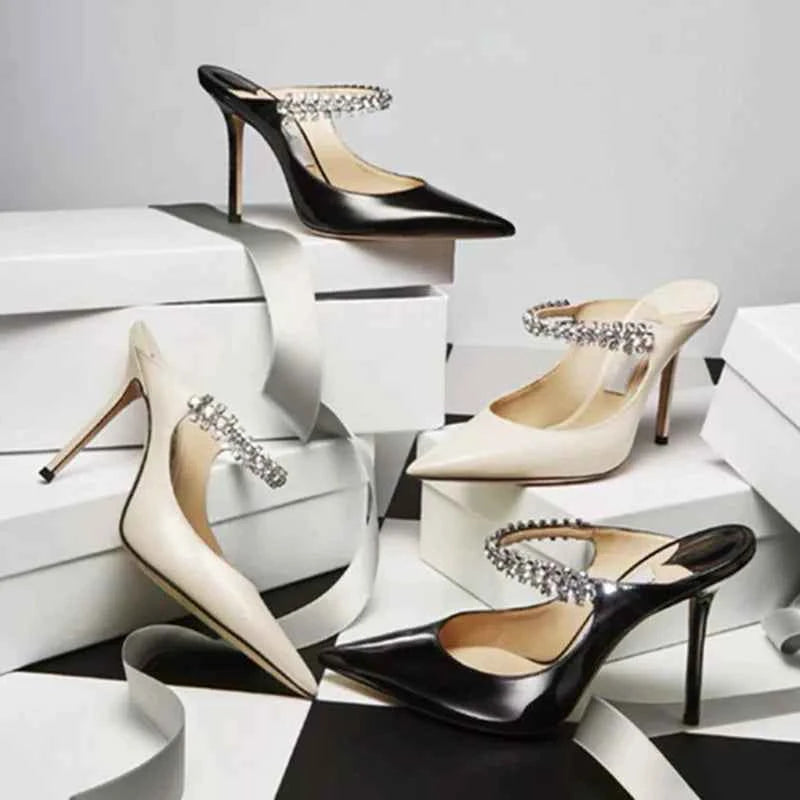 2025 Fashion Women Slippers Pointed Toe High Heels Sandals Sexy Stripper Party Slides Mule Ladies Shoes Slingbacks Slides