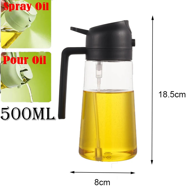 2-in-1 Plastic Oil Dispenser Sprayer 16oz Leakproof Olive Oil Bottle for Cooking Air Fryer BBQ  Picnic Kitchen Tools