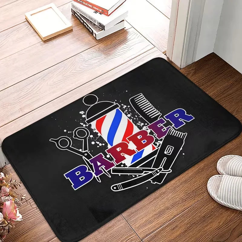 Barber Shop Welcome Mat Barber Shop Sign Floor Mat Graphic Printed Doormats for Bathroom Kitchen Entrance Carpet Home Decor