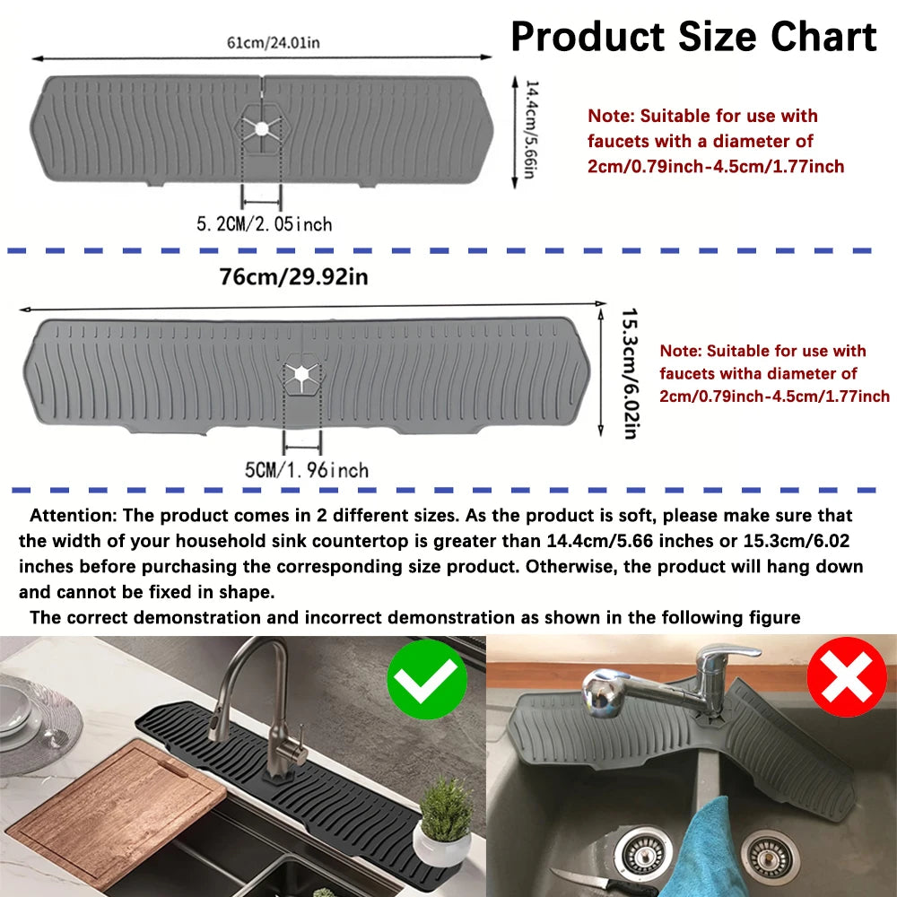 Kitchen Faucet Splash Pad Silicone Sink Faucet Splash Guard Mat Drain Pad Countertop Protector for Multipurpose Kitchen Gadgets