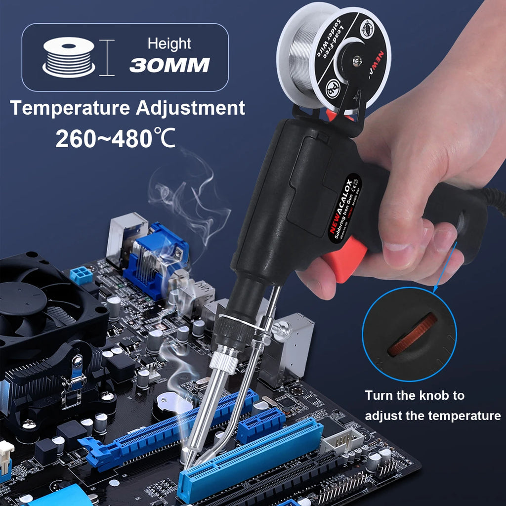 NEWACALOX Soldering Iron Kit Industrial Automatic Solder Feeding with Temp Adjust, 60W Soldering Gun with 50g Soldering Wires
