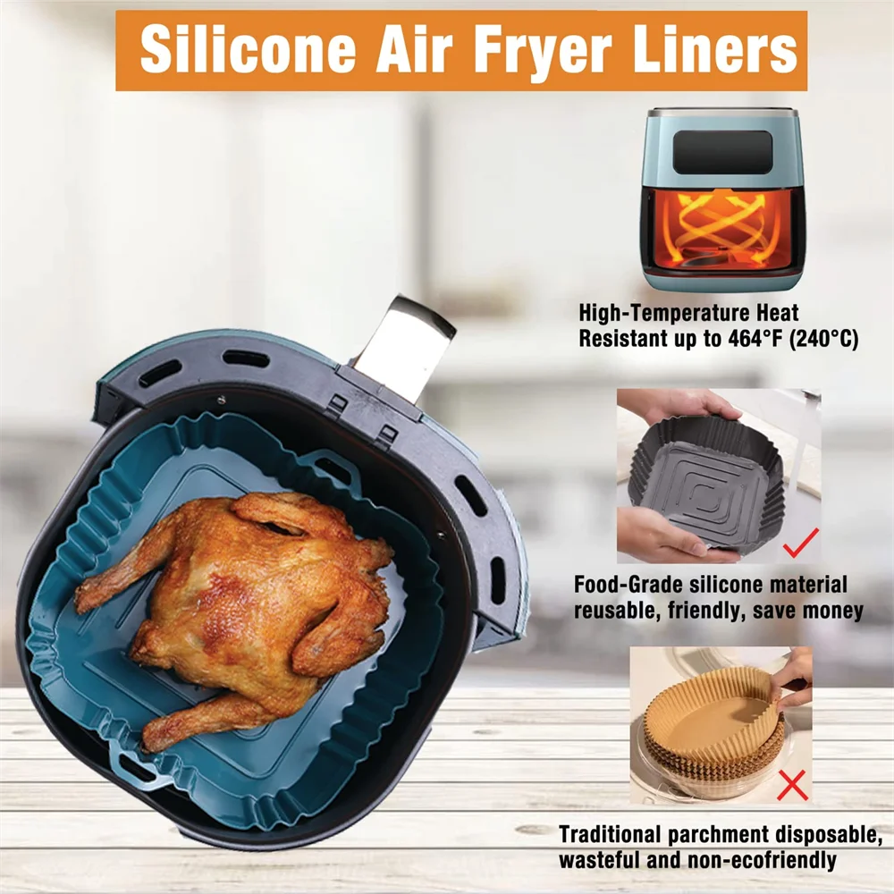 Silicone Air Fryer Liner, Reusable Air Fryer Pot, Silicone Air Fryer Accessories for Home Kitchen, Non-Stick Air Fryer Basket