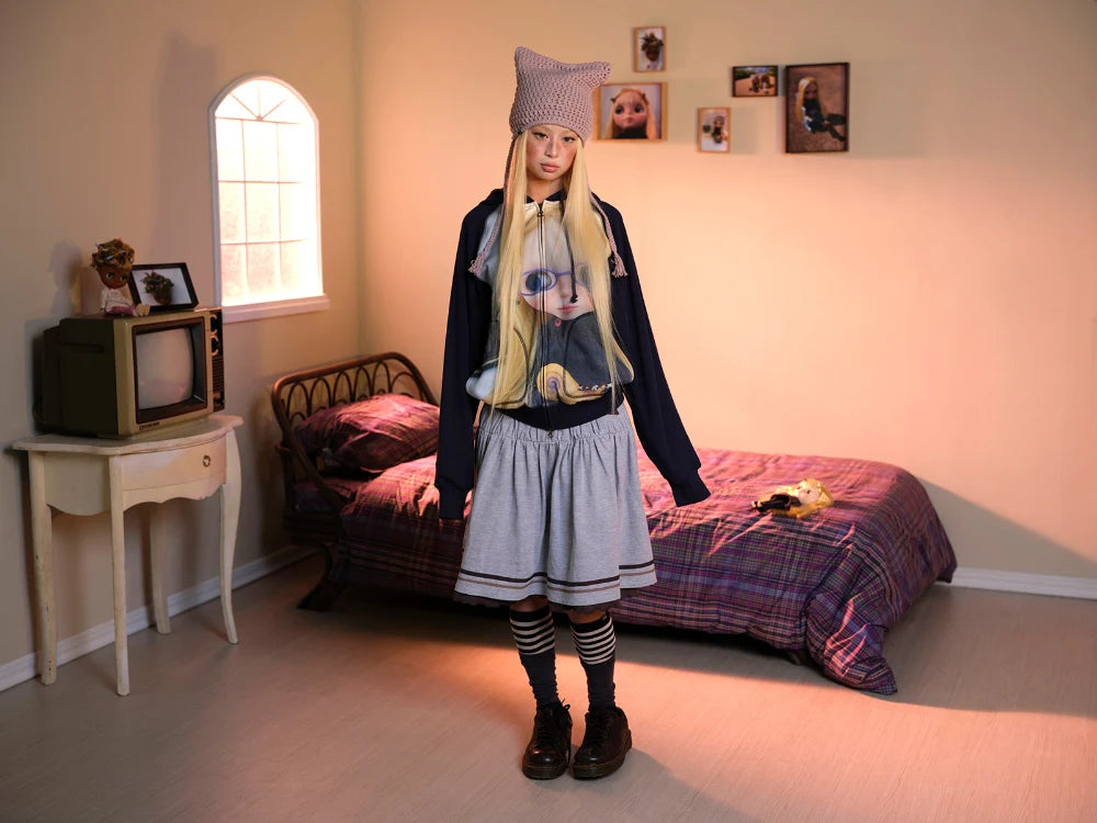 COY Big eye doll digital print hooded open jacket hoodie design sense coat