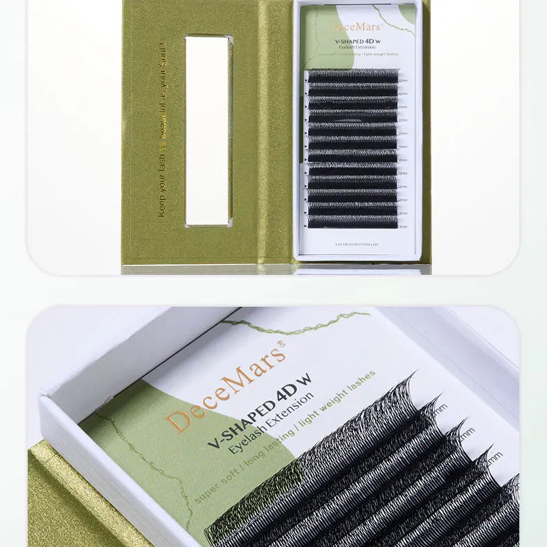 DeceMars V-shaped 4D eyelash extensions Matte Black 12 Rows/Tray for Makeup