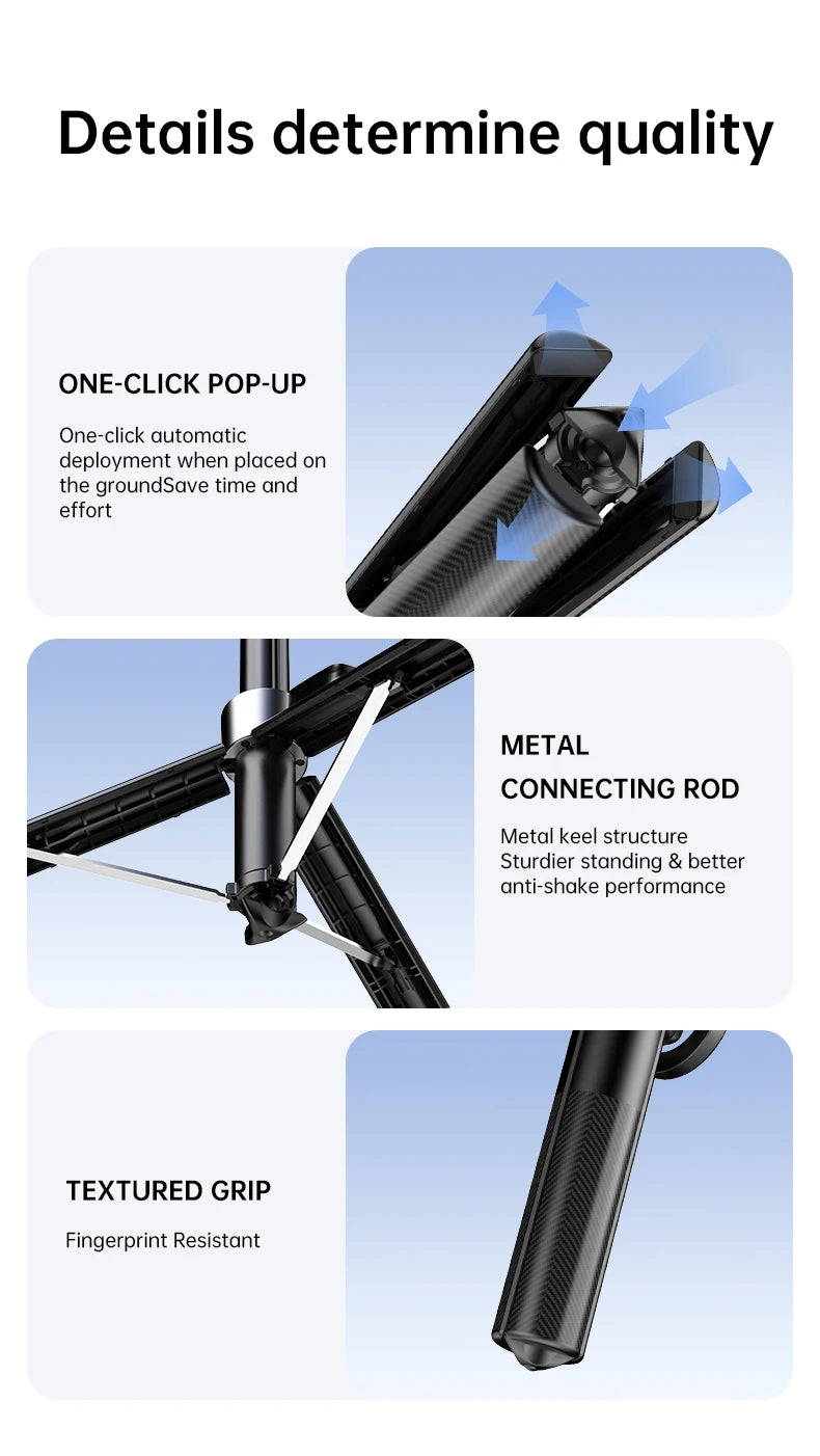 1.8m Extendable Double-sided Magnetic Phone Selfie Stick with Remote Auto-Open Tripod for iPhone 17/16/15 Live Streaming Vlog