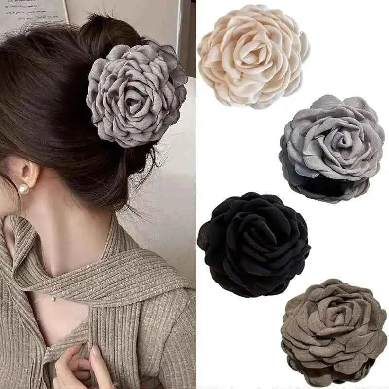 9cm Large Flower Hair Barrettes French Crab Claw For Women Hair Accessories Korean Back Of Head Shark Clip Girls Gifts