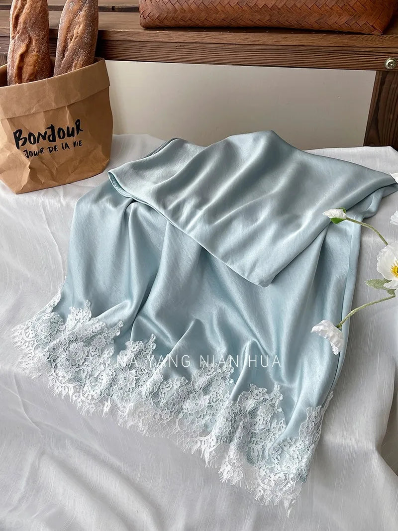 Beiyingni French Elegant Satin Mermaid Skirt Women Spring Summer Lace Patchwork Pack Hip Long A-line Skirts Office Ladies Faldas