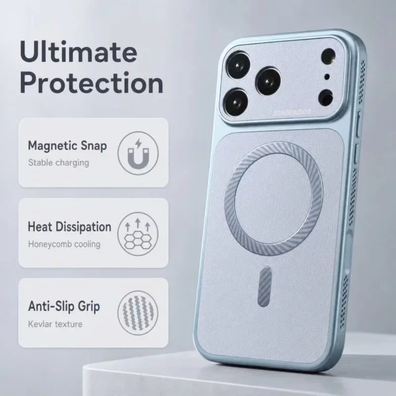 Blue Color Magnetic Woven Phone Case For iPhone – Heat Dissipation
