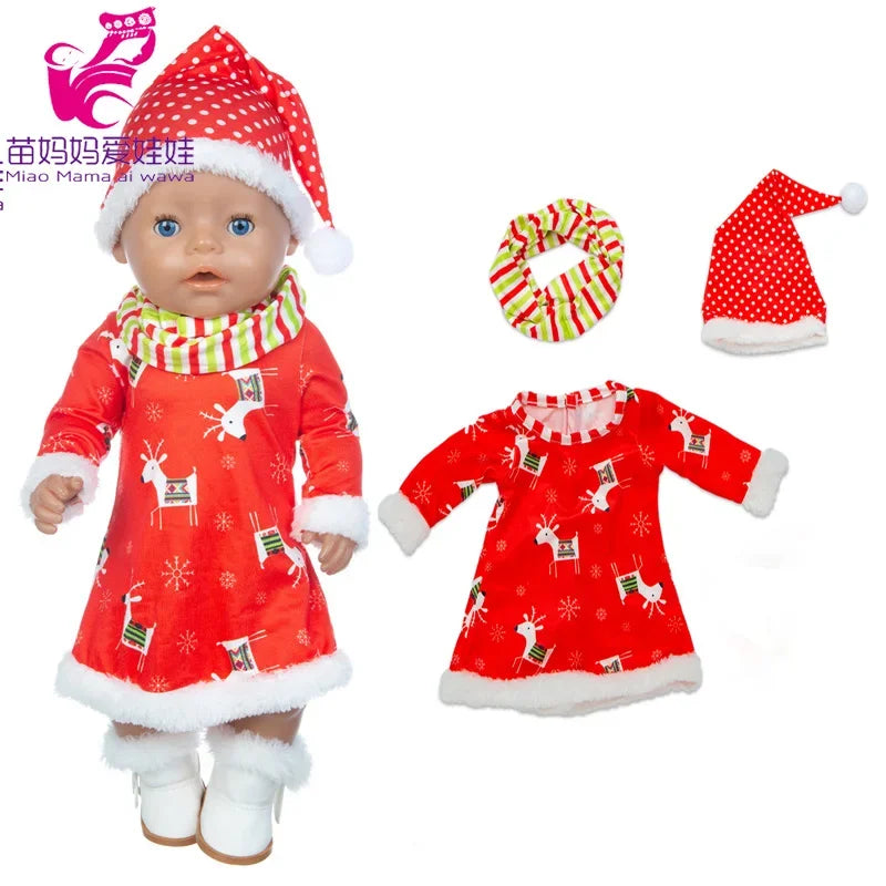 18 Inch Baby Doll Winter Clothes Set Crochet Sweater Scarf Hat Gloves New Year Apparel for 43 Cm Girl Dolls