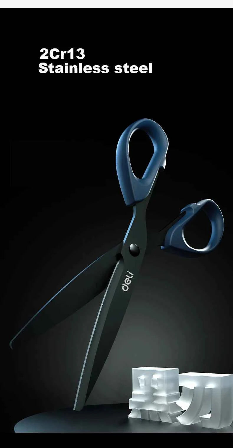 Deli Black Blade Scissors Stationery 180mm 7 Inch Stainless Steel Anti-Rust Sharp Office Home School Craft Cutting Tool