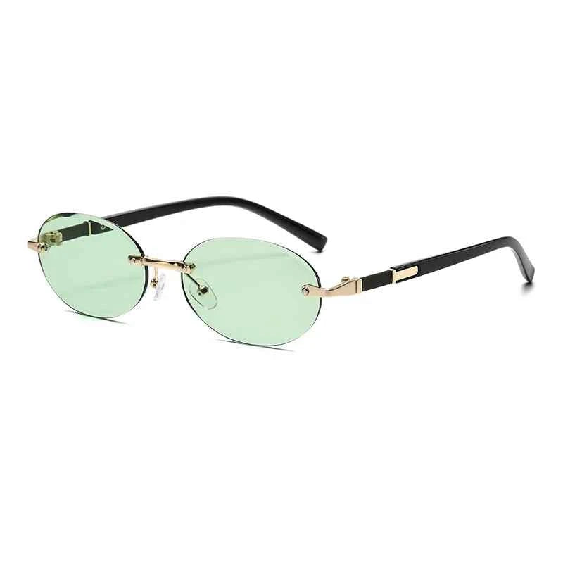 Popular Women Men Shades Oval Sun Glasses for Female Male Summer Traveling UV400 Rimless Sunglasses Round Fashion Gafas De Sol