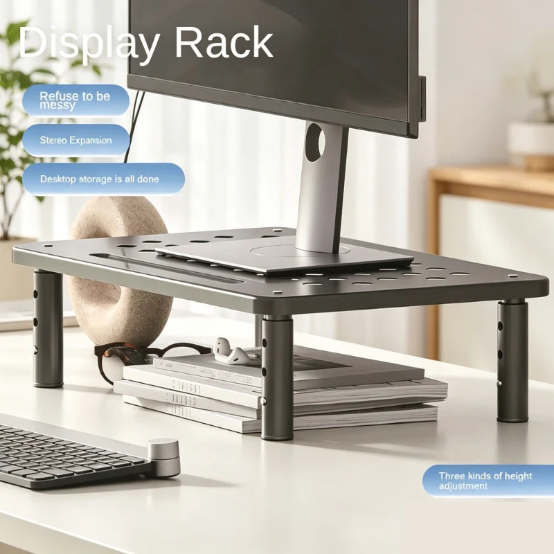 Adjustable Computer Rack, Telescopic Monitor Holder, Elevated Screen Stand to Relieve Neck Fatigue, Practical Office Storage Sup