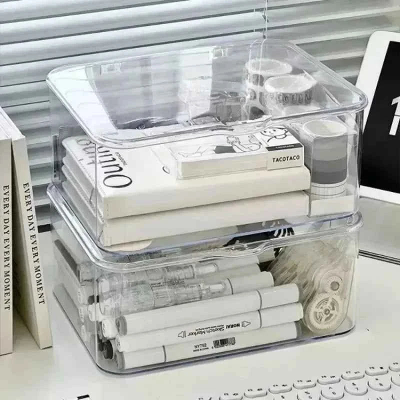 Clear Acrylic Clamshell Storage Organizer Box Multi-Purpose Desktop Organizer for Stationery Home Office Makeup Jewelry Bathroom
