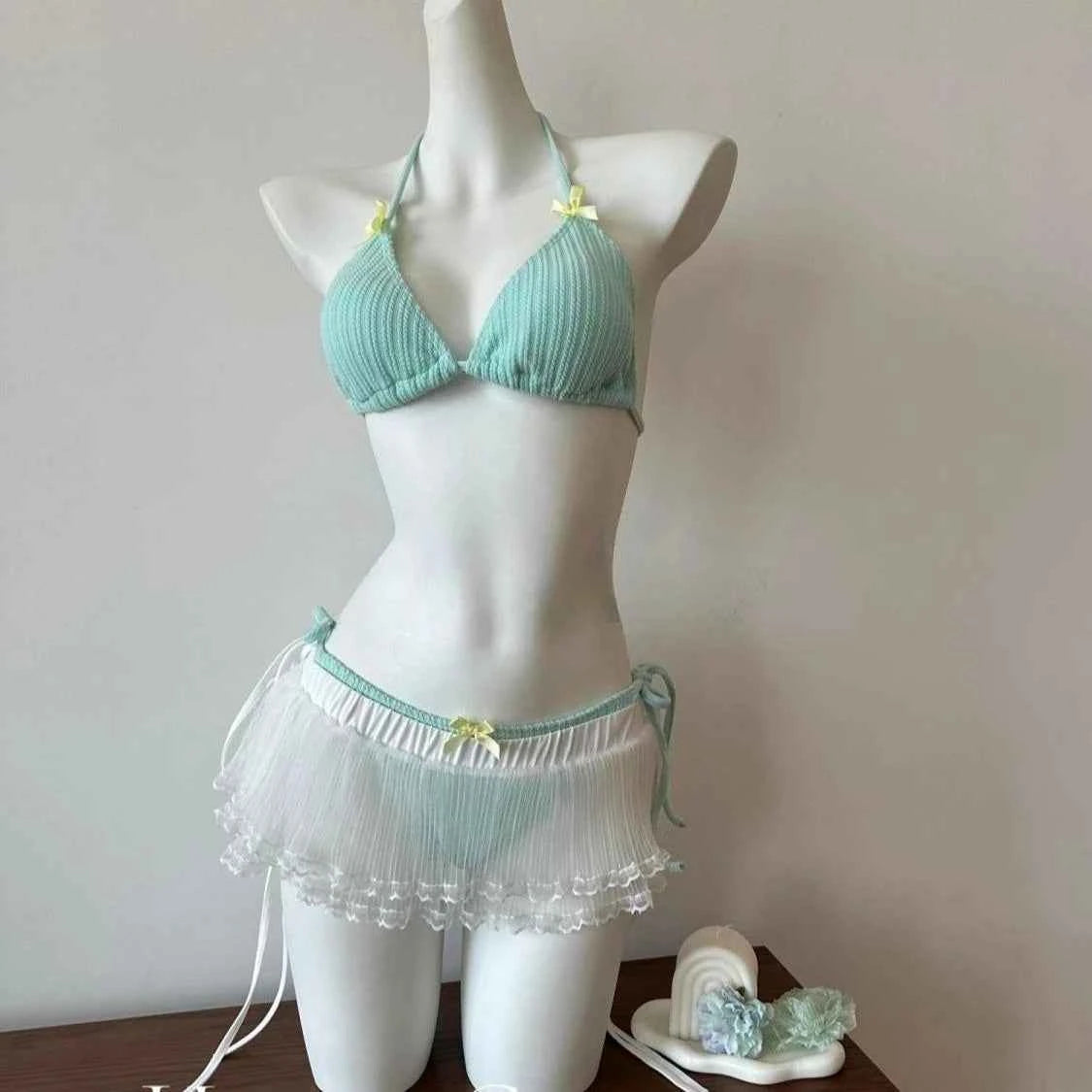 2026 Y2K Summer Sweet Pink White Dot Sets Lovely Cherry Decor Sexy Lace Trim Style Casual Bikini Swimsuit Beach Holiday Wear